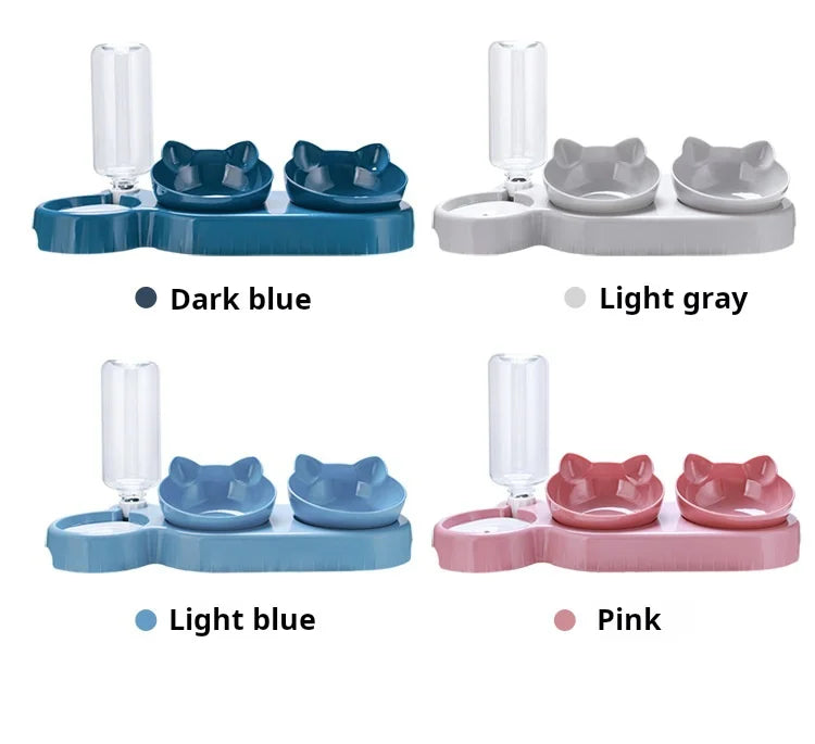 3-in-1 Elevated Cat Feeder - Tilted Triple Dish w/ Gravity Water - Urbane Paws