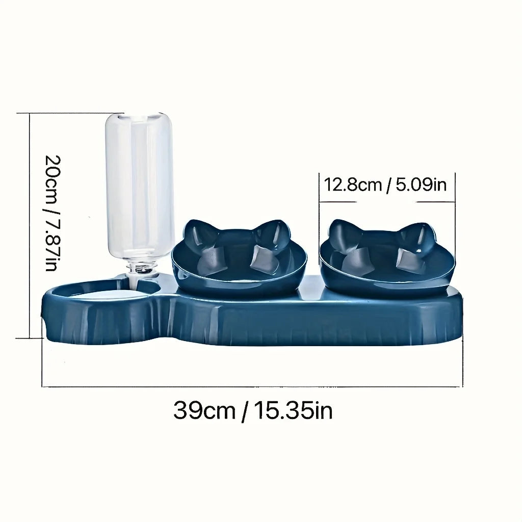 3-in-1 Elevated Cat Feeder - Tilted Triple Dish w/ Gravity Water - Urbane Paws