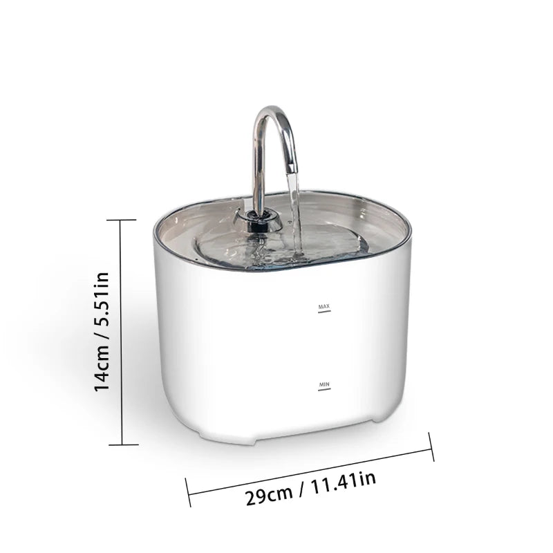 Silent Stainless Steel Faucet Cat Water Fountain - 2.2L Filtered Drinker for Dogs & Cats - Urbane Paws