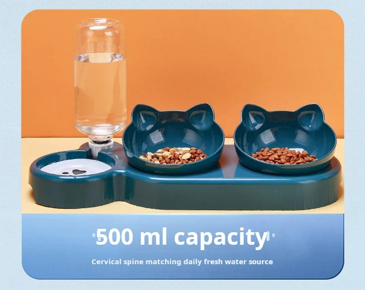 3-in-1 Elevated Cat Feeder - Tilted Triple Dish w/ Gravity Water - Urbane Paws