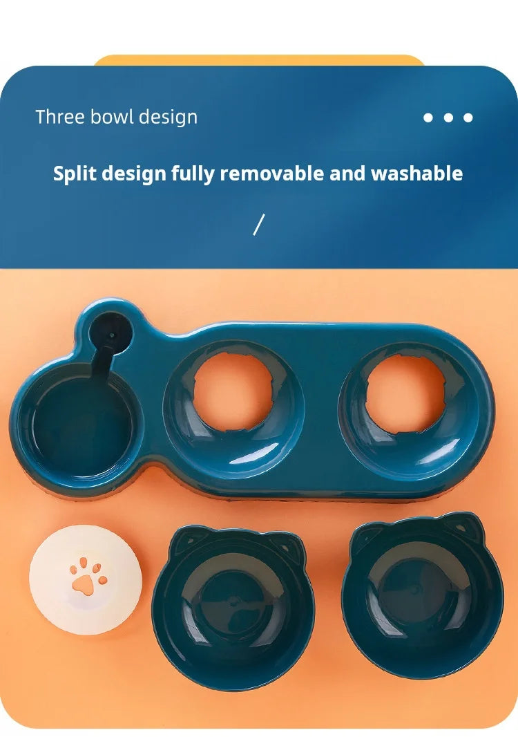 3-in-1 Elevated Cat Feeder - Tilted Triple Dish w/ Gravity Water - Urbane Paws