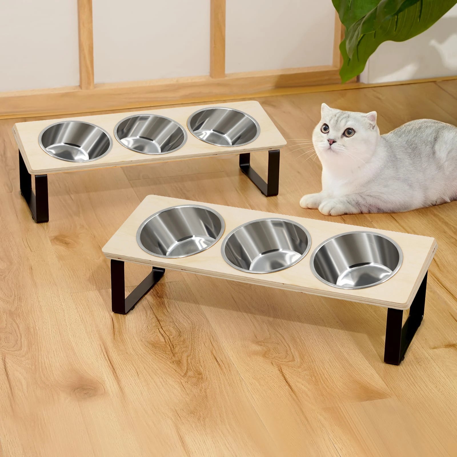 Elevated 3-Bowl Stainless Feeder - 15° Tilted for Neck/Joint Health - Urbane Paws