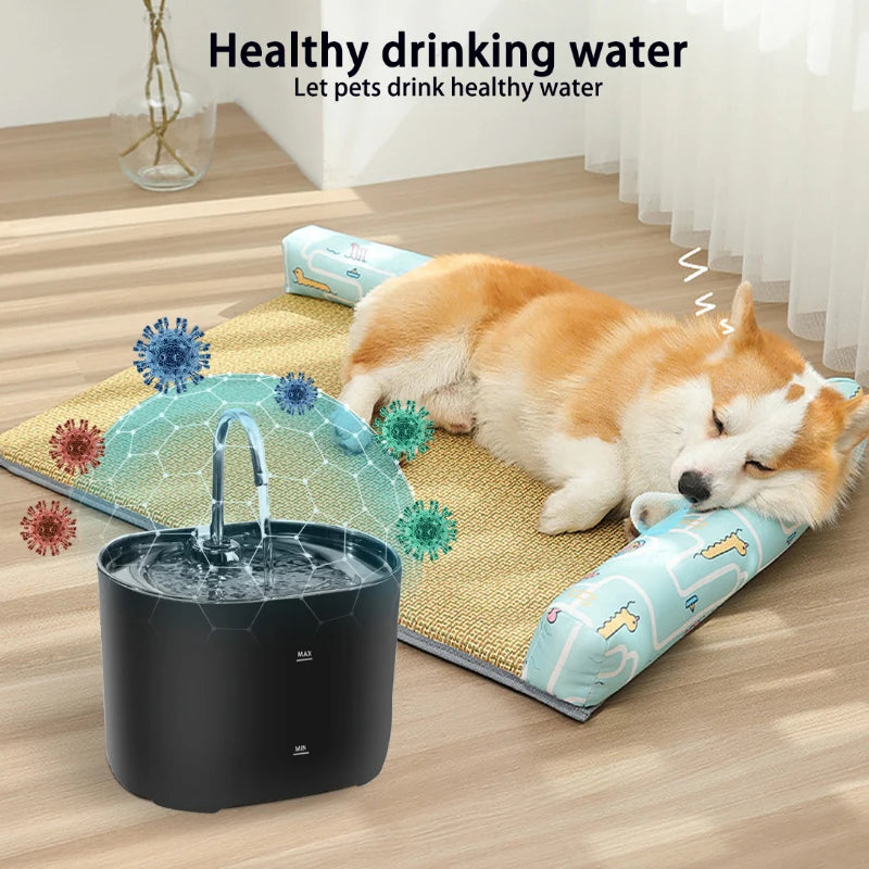 Silent Stainless Steel Faucet Cat Water Fountain - 2.2L Filtered Drinker for Dogs & Cats - Urbane Paws