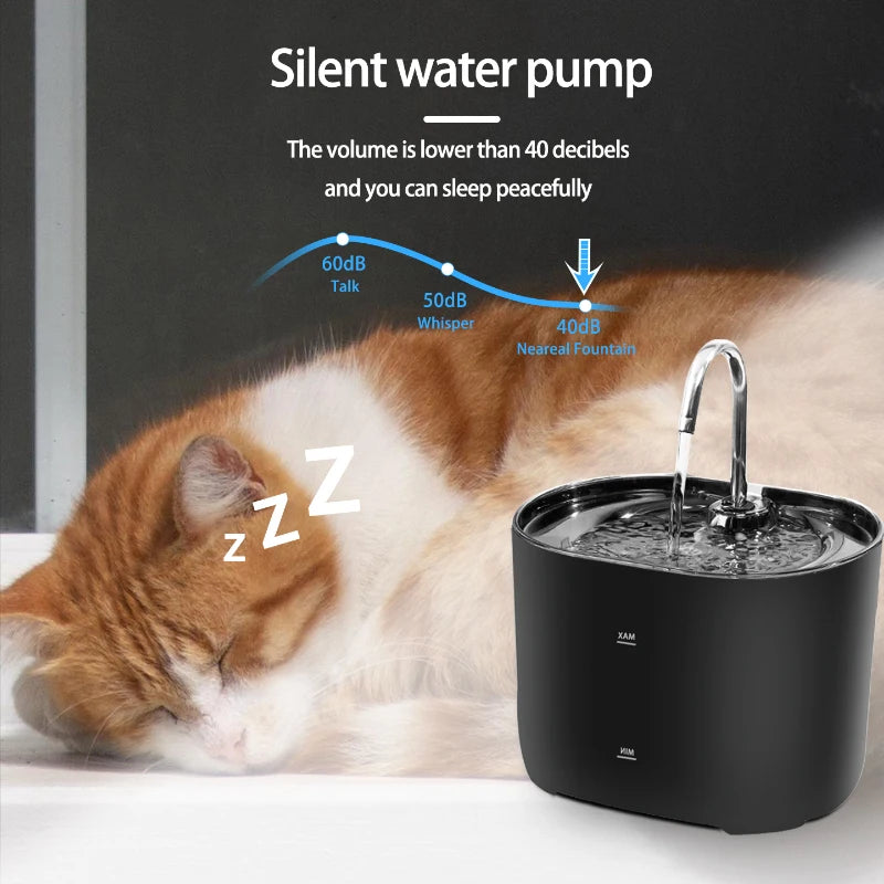 Silent Stainless Steel Faucet Cat Water Fountain - 2.2L Filtered Drinker for Dogs & Cats - Urbane Paws