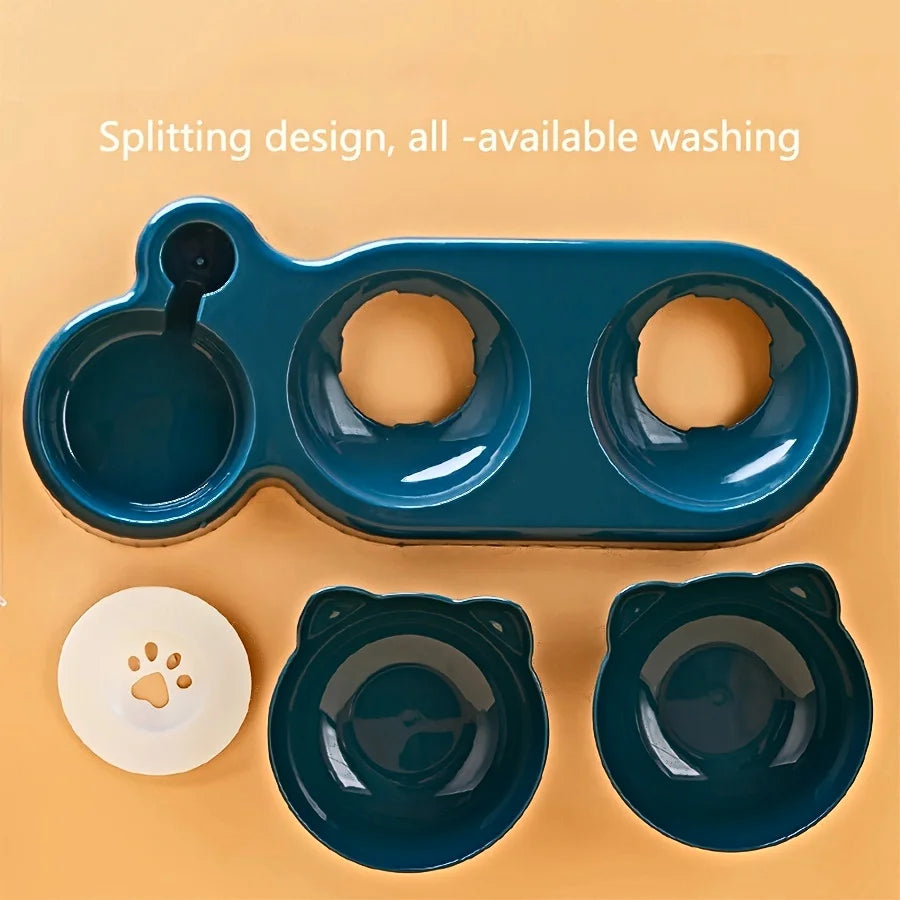 3-in-1 Elevated Cat Feeder - Tilted Triple Dish w/ Gravity Water - Urbane Paws