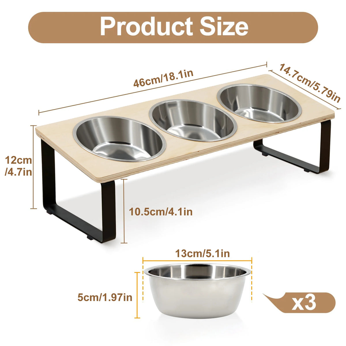 Elevated 3-Bowl Stainless Feeder - 15° Tilted for Neck/Joint Health - Urbane Paws