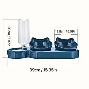3-in-1 Elevated Cat Feeder - Tilted Triple Dish w/ Gravity Water - Urbane Paws