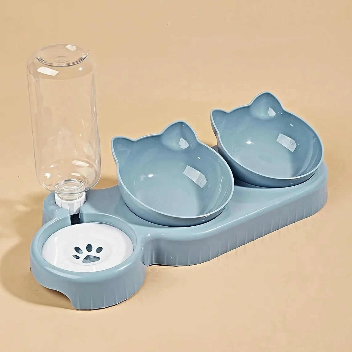 3-in-1 Elevated Cat Feeder - Tilted Triple Dish w/ Gravity Water - Urbane Paws