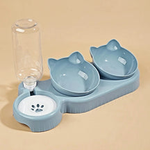 3-in-1 Elevated Cat Feeder - Tilted Triple Dish w/ Gravity Water - Urbane Paws