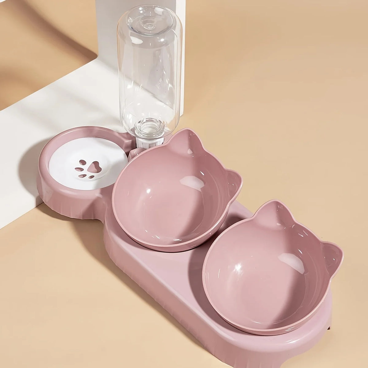 3-in-1 Elevated Cat Feeder - Tilted Triple Dish w/ Gravity Water - Urbane Paws