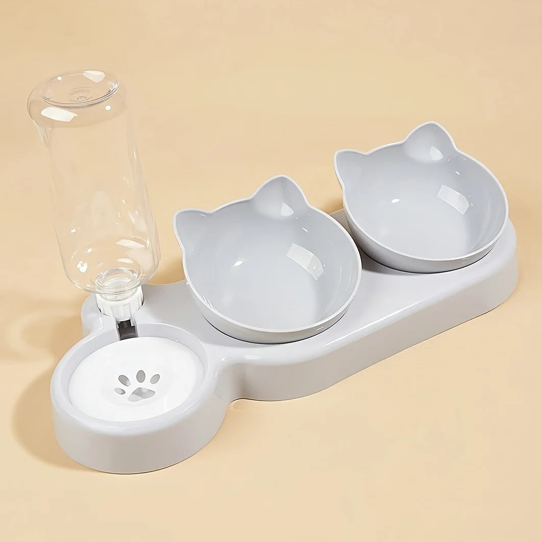 3-in-1 Elevated Cat Feeder - Tilted Triple Dish w/ Gravity Water - Urbane Paws
