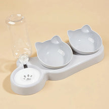 3-in-1 Elevated Cat Feeder - Tilted Triple Dish w/ Gravity Water - Urbane Paws