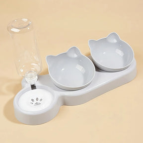 3-in-1 Elevated Cat Feeder - Tilted Triple Dish w/ Gravity Water - Urbane Paws