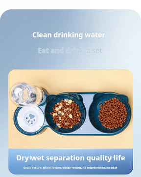 3-in-1 Elevated Cat Feeder - Tilted Triple Dish w/ Gravity Water - Urbane Paws
