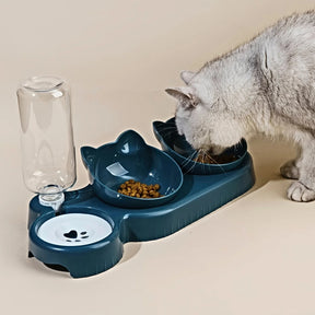3-in-1 Elevated Cat Feeder - Tilted Triple Dish w/ Gravity Water - Urbane Paws