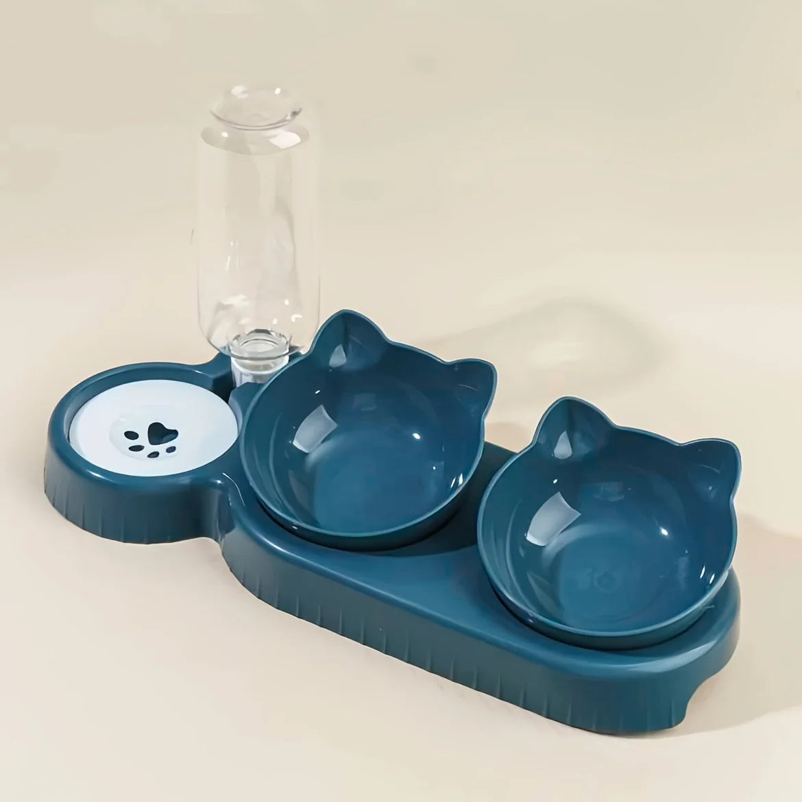3-in-1 Elevated Cat Feeder - Tilted Triple Dish w/ Gravity Water - Urbane Paws