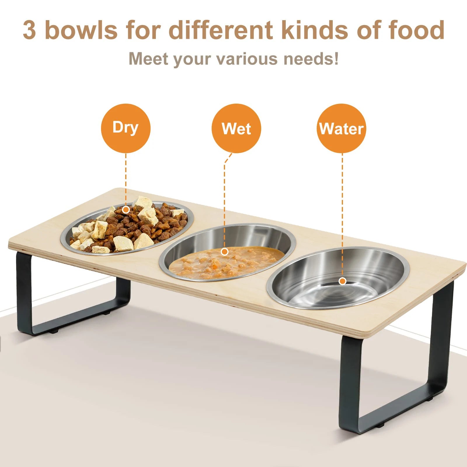 Elevated 3-Bowl Stainless Feeder - 15° Tilted for Neck/Joint Health - Urbane Paws