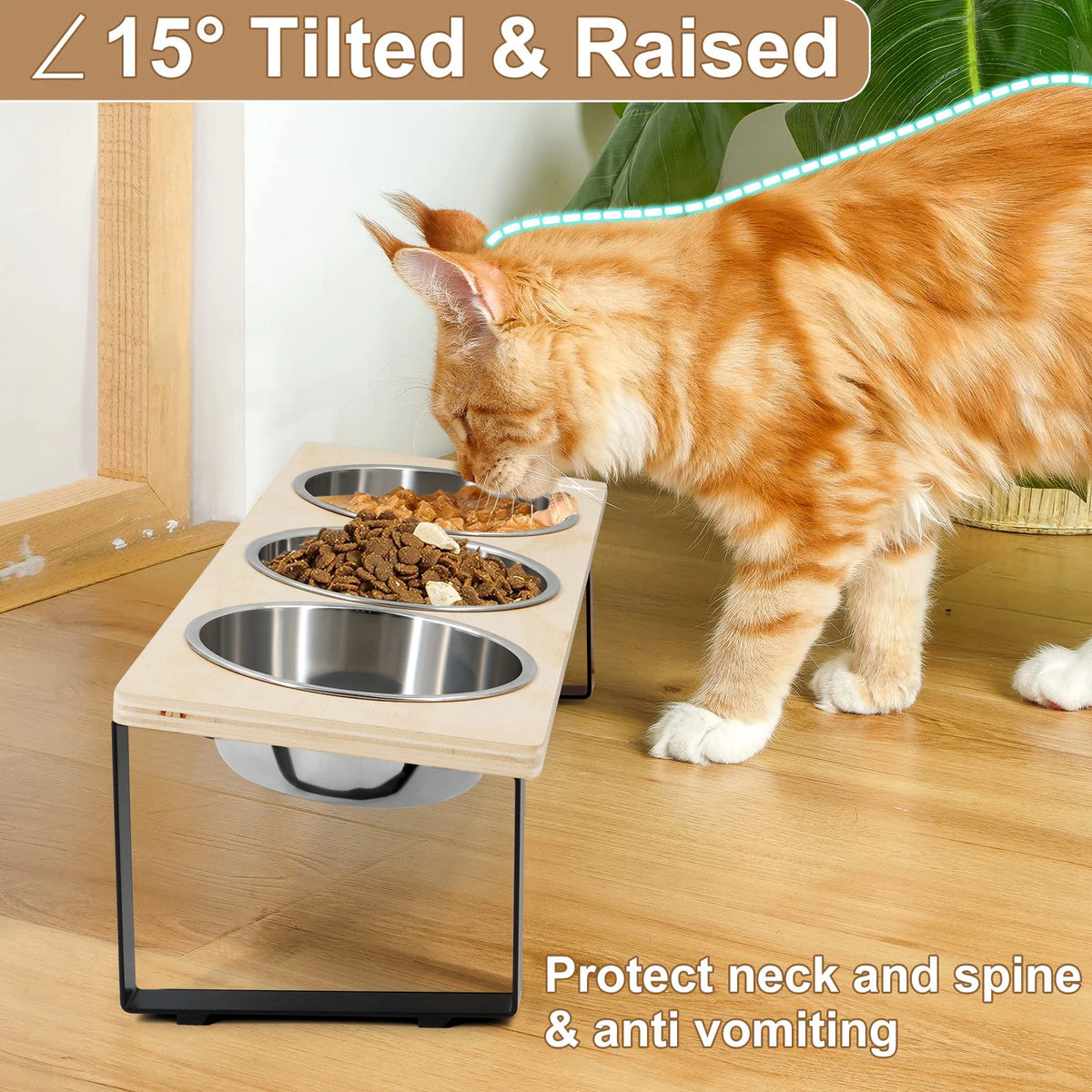 Elevated 3-Bowl Stainless Feeder - 15° Tilted for Neck/Joint Health - Urbane Paws